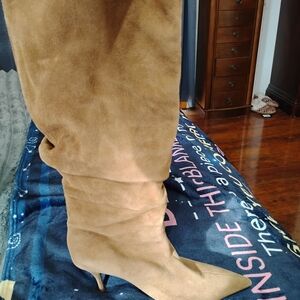 Express Camel Suede Heeled Boots